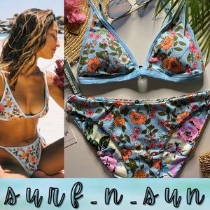 Maaji • Ditsy Floral Reversible Fixed Tri Bikini Top | Classic Bottoms